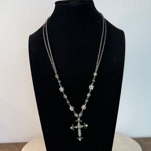 Elegant Silver and Green Cross Necklace